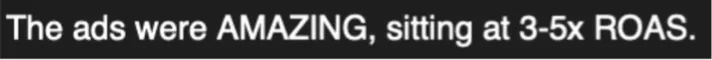 Client message: The ads were AMAZING, sitting at 3-5x ROAS.